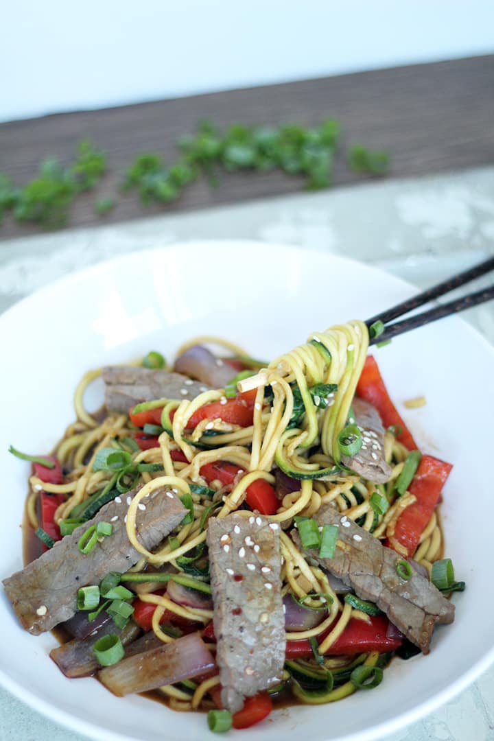 Sesame Beef Stir Fry with Zucchini Noodles