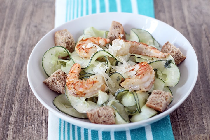 Skinny Basil Caesar Cucumber Noodle Salad with Shrimp