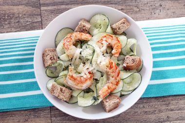 Skinny Basil Caesar Cucumber Noodle Salad with Shrimp