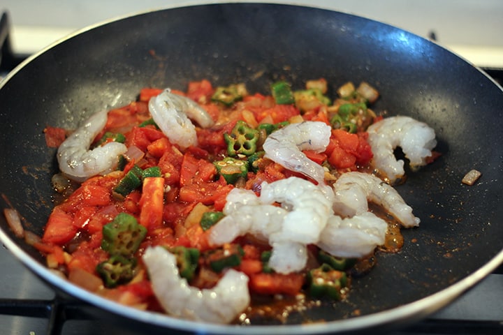 Shrimp, Okra and Bacon Cajun Creole Zucchini Pasta