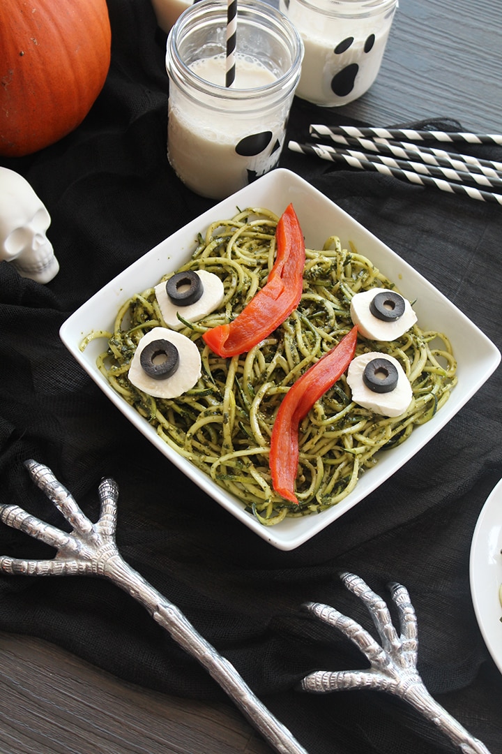 Pesto Zucchini Noodles for Kid's Halloween Party