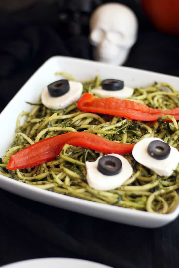 Pesto Zucchini Noodles for Kid's Halloween Party