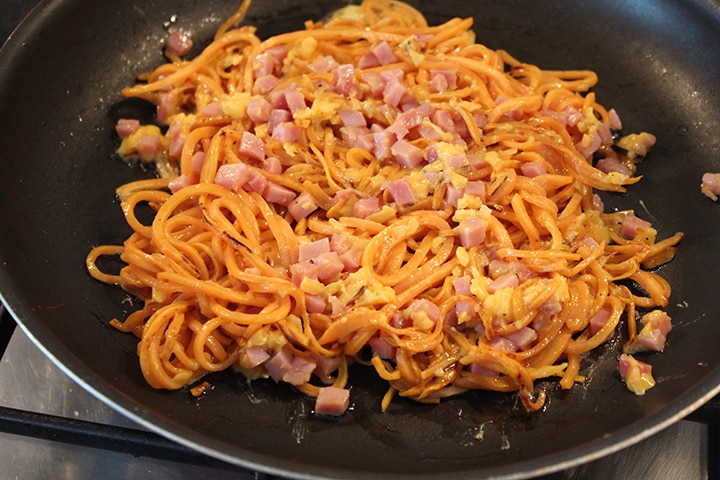 sweet potato noodle ham and cheese sandwich
