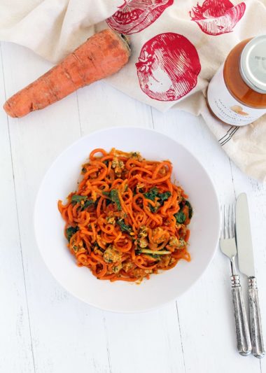 Butternut Squash Carrot Noodles with Sausage & Kale