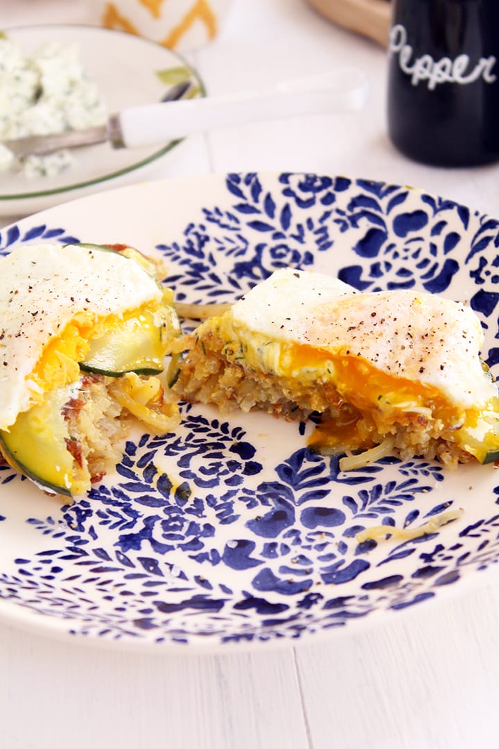 Whipped Dill Goat Cheese Breakfast Buns with Eggs Over Easy