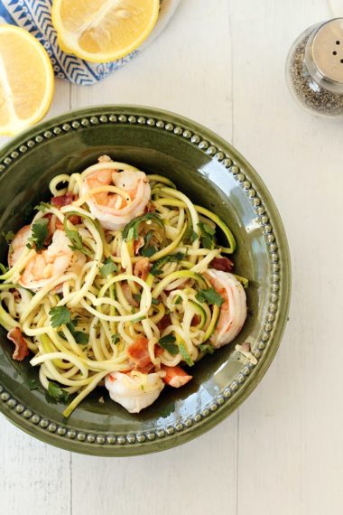 Shrimp Scampi Zoodles with Bacon