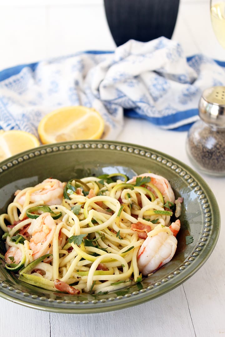 Easy Bacon Shrimp “Zucchini Noodle” Scampi