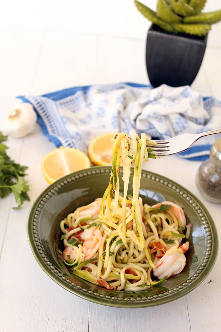 Easy Bacon Shrimp “Zucchini Noodle” Scampi