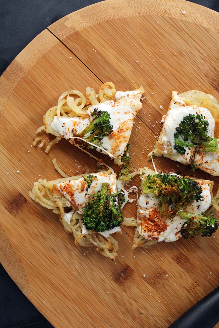 Cajun Broccoli Potato Noodle Pizza