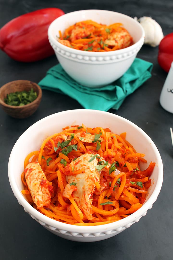 Roasted Red Pepper Butternut Squash Pasta with Chicken 