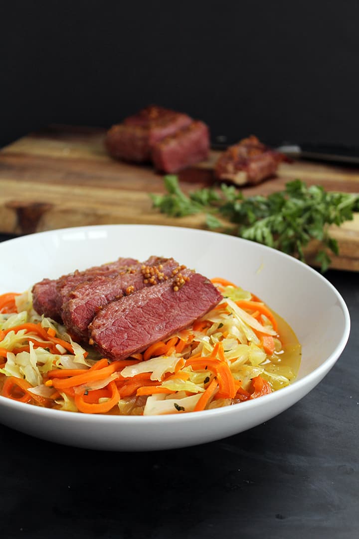Corned Beef with Spiralized Carrots & Cabbage