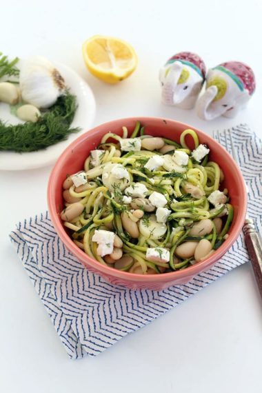 Dill-Zucchini Pasta with Cannellini Beans, Hearts of Palm and Feta