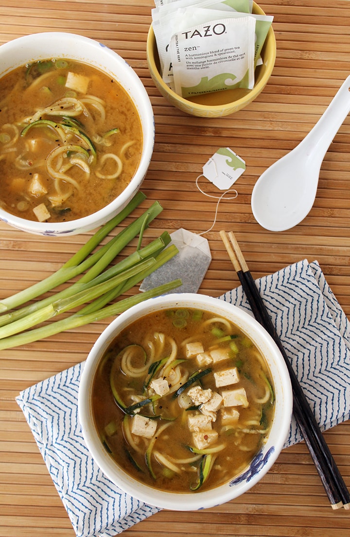 Miso Green Tea and Ginger Zucchini Noodles with Tofu
