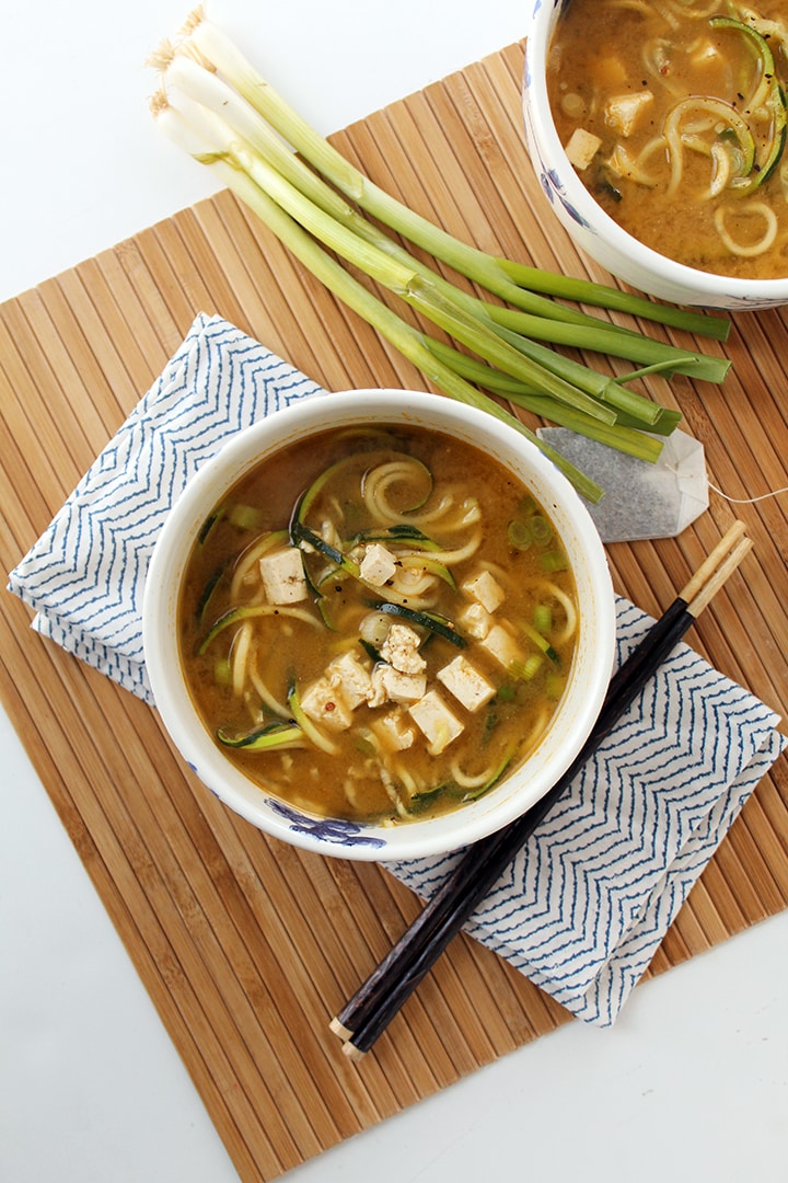 Miso Green Tea and Ginger Zucchini Noodles with Tofu