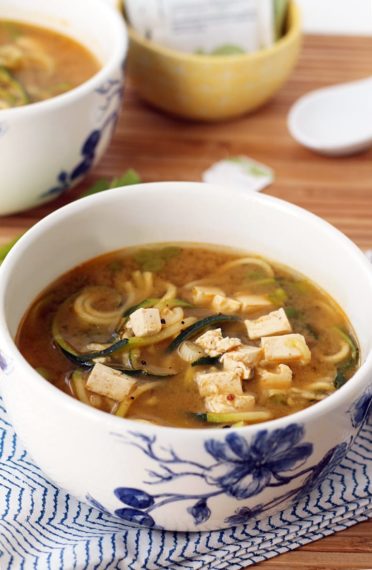 Miso Green Tea and Ginger Zucchini Noodle Soup with Tofu