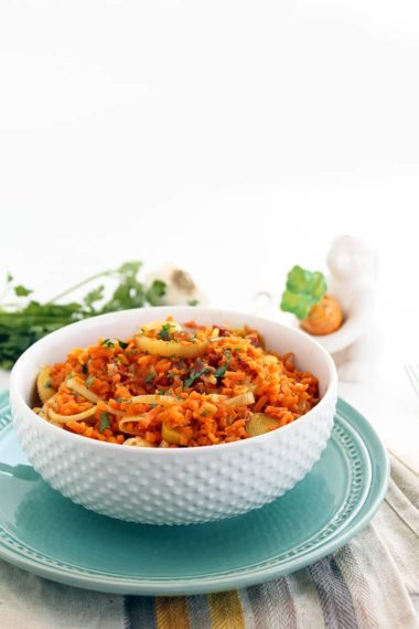 Carrot “Rice” Leek Risotto with Bacon