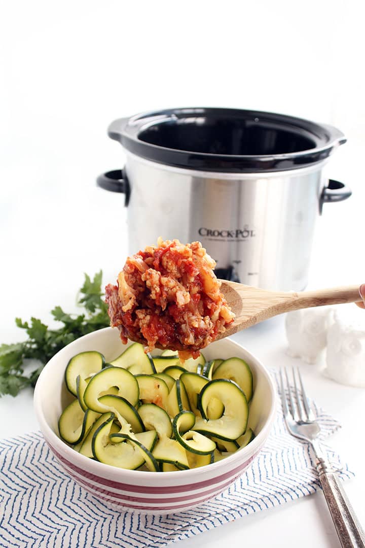 Crockpot Cauliflower Bolognese with Zucchini Noodles - Inspiralized