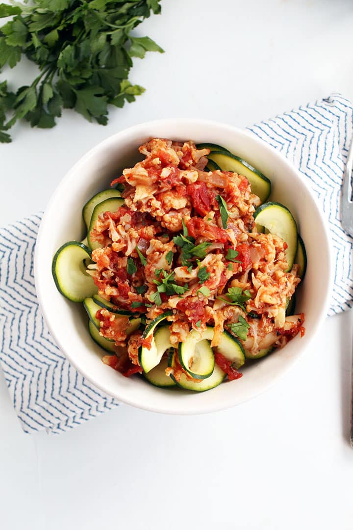 Zucchini Noodles with Cauliflower Bolognese