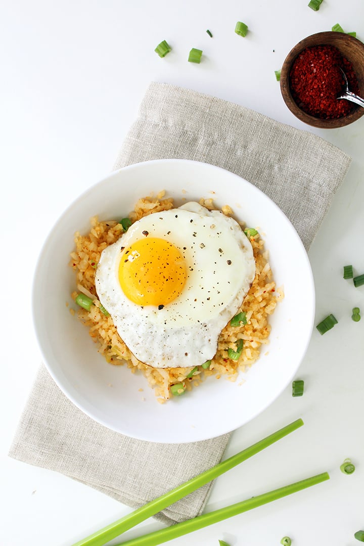 Ginger Daikon Radish "Rice" with Gochugaru and Fried Egg