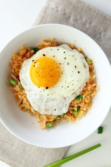 Ginger Daikon Radish “Rice” with Gochugaru and Fried Egg
