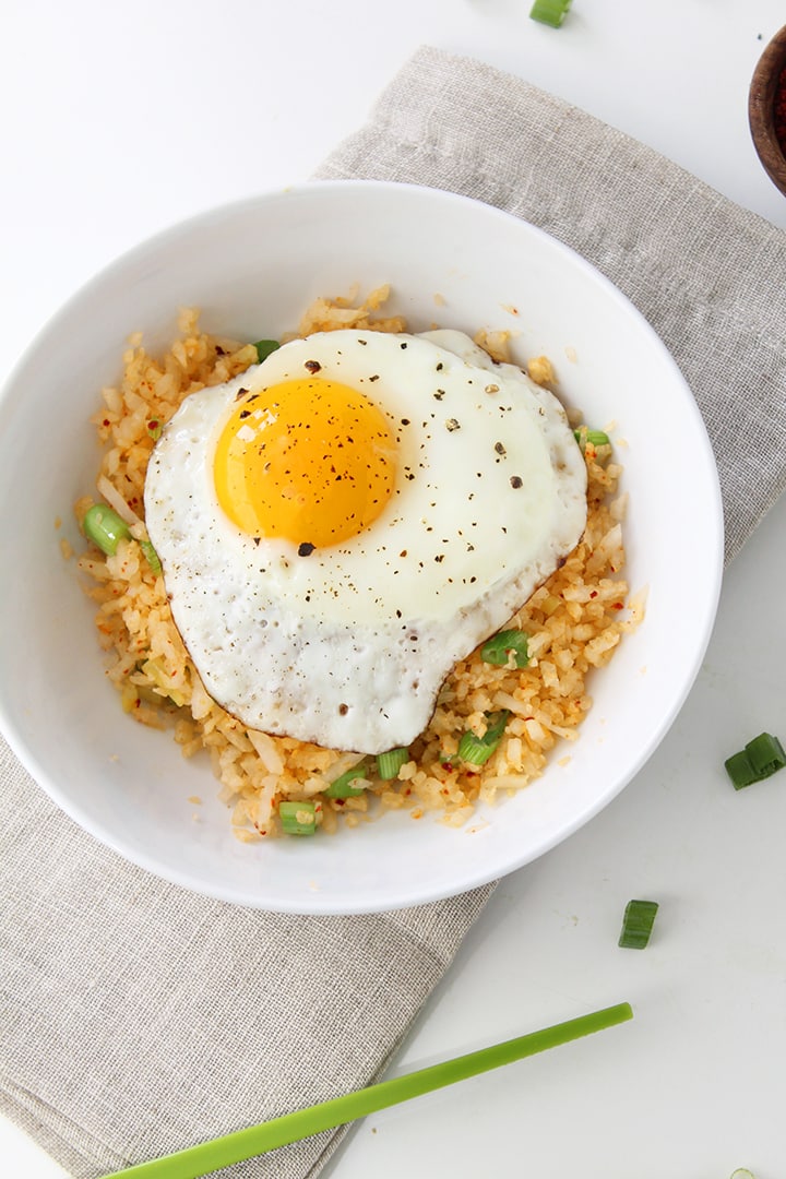 Ginger Daikon Radish "Rice" with Gochugaru and Fried Egg