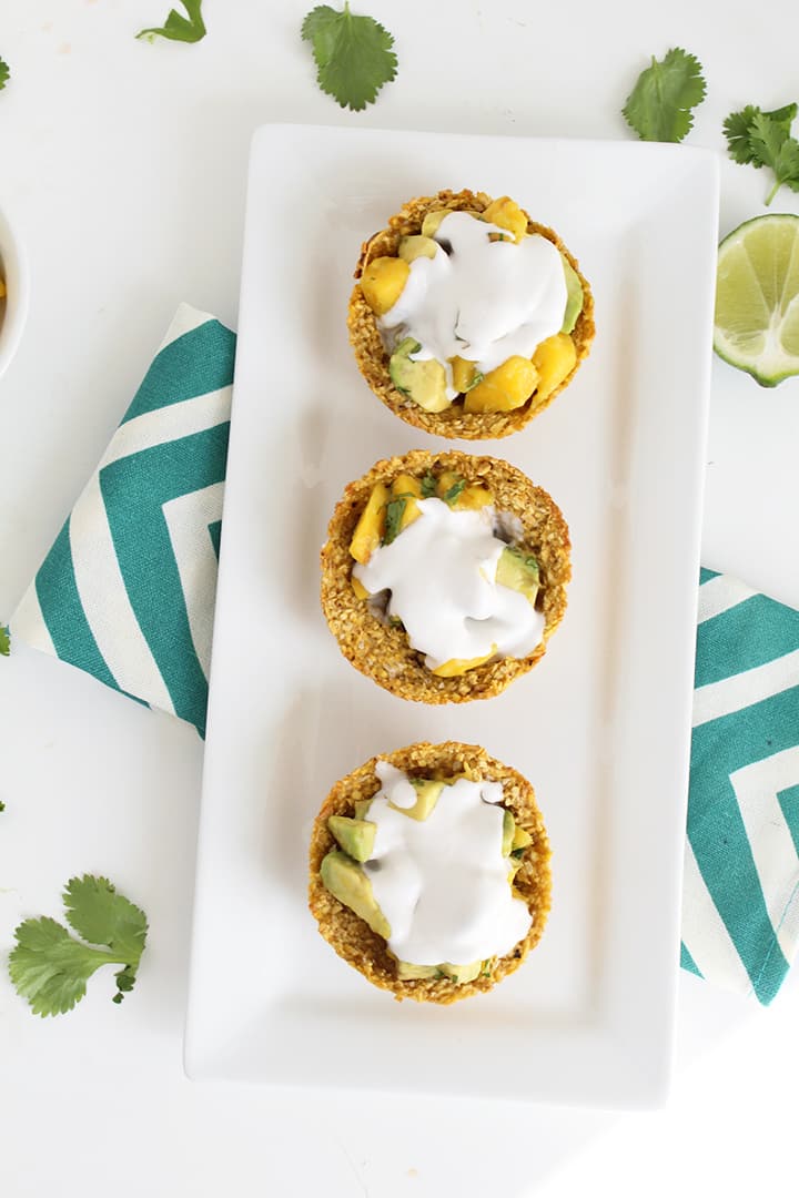 Whipped Coconut Cream Plantain Cups with Mango and Avocado 