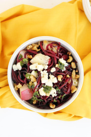 Roasted White Peaches & Beet Noodles with Honey-Mint White Balsamic