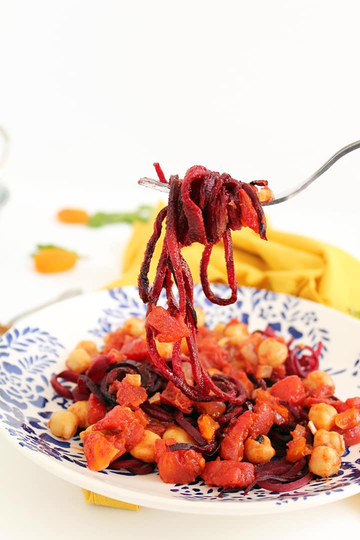 Spicy Moroccan Chickpeas with Beet Noodles