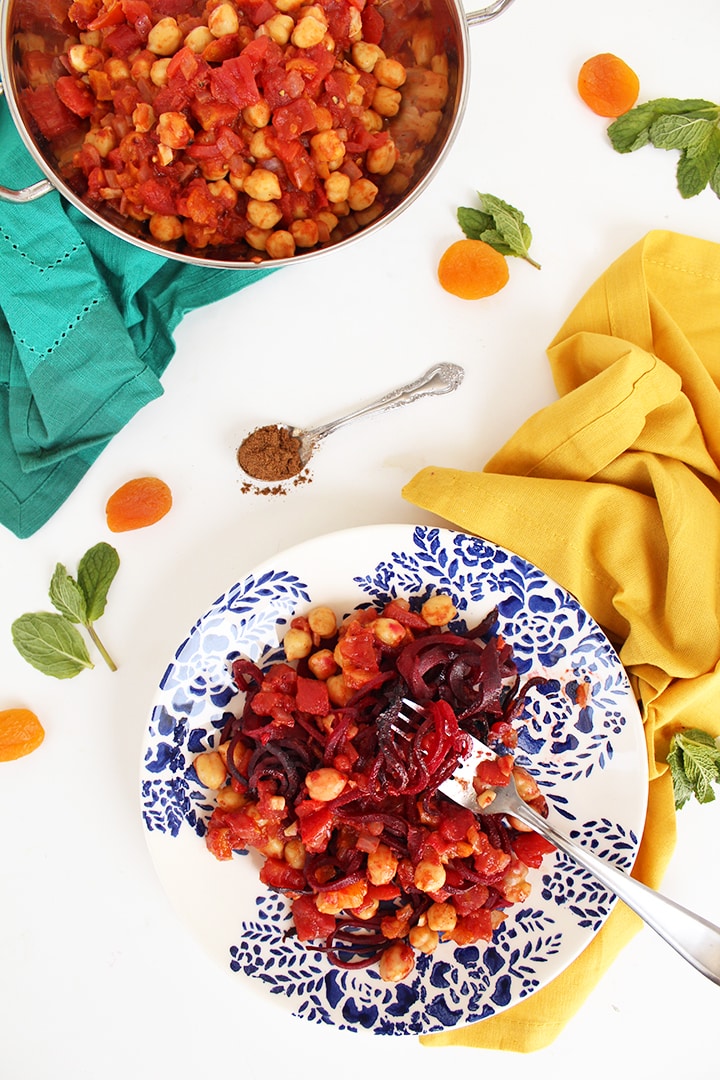 Spicy Moroccan Chickpeas with Beet Noodles