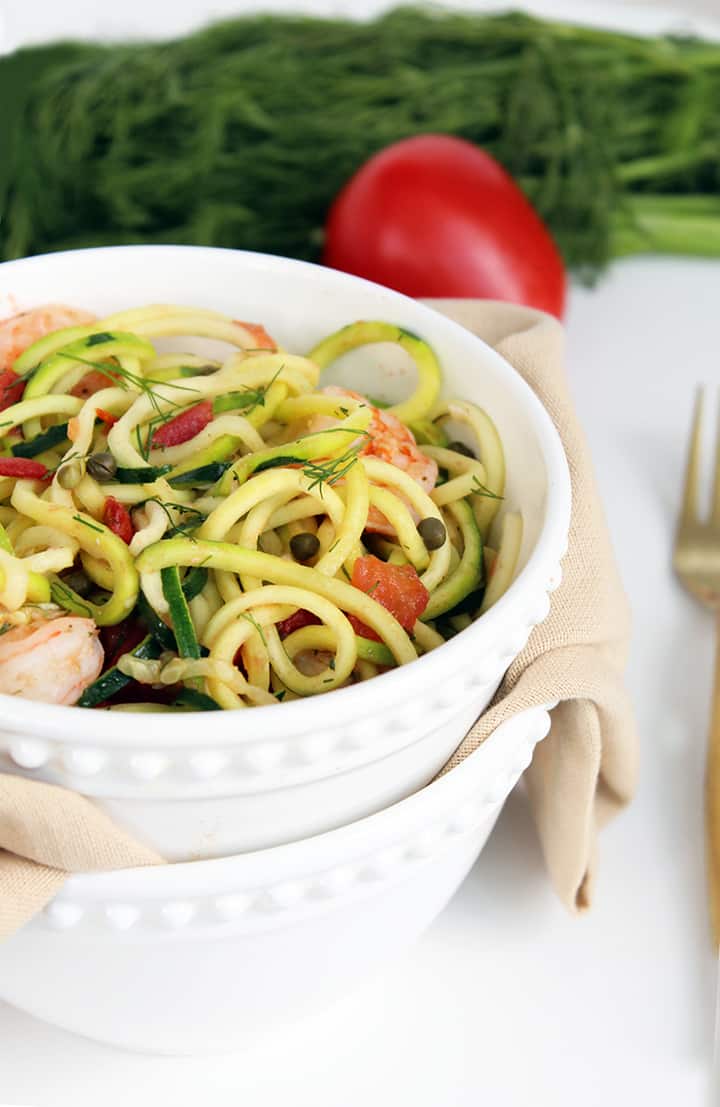 Lemon-Dill Zucchini Pasta with Shrimp and Capers