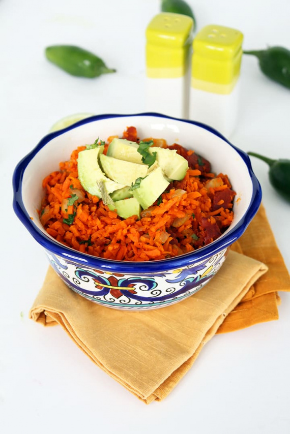 Jalapeno and Chorizo Carrot Rice with Avocado