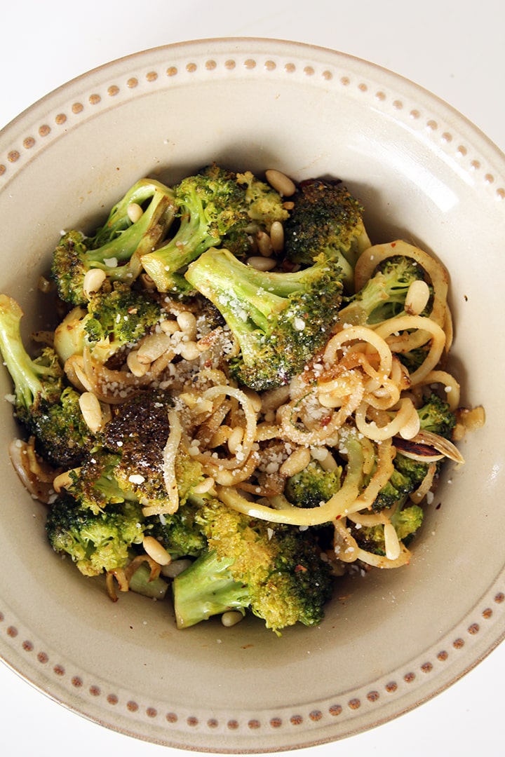 Garlic Broccoli Noodles with Toasted Pine Nuts