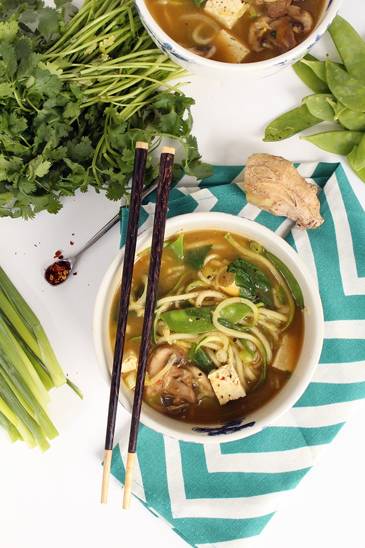 Vegan Lemongrass Thai Green Curry Soup with Zucchini Noodles
