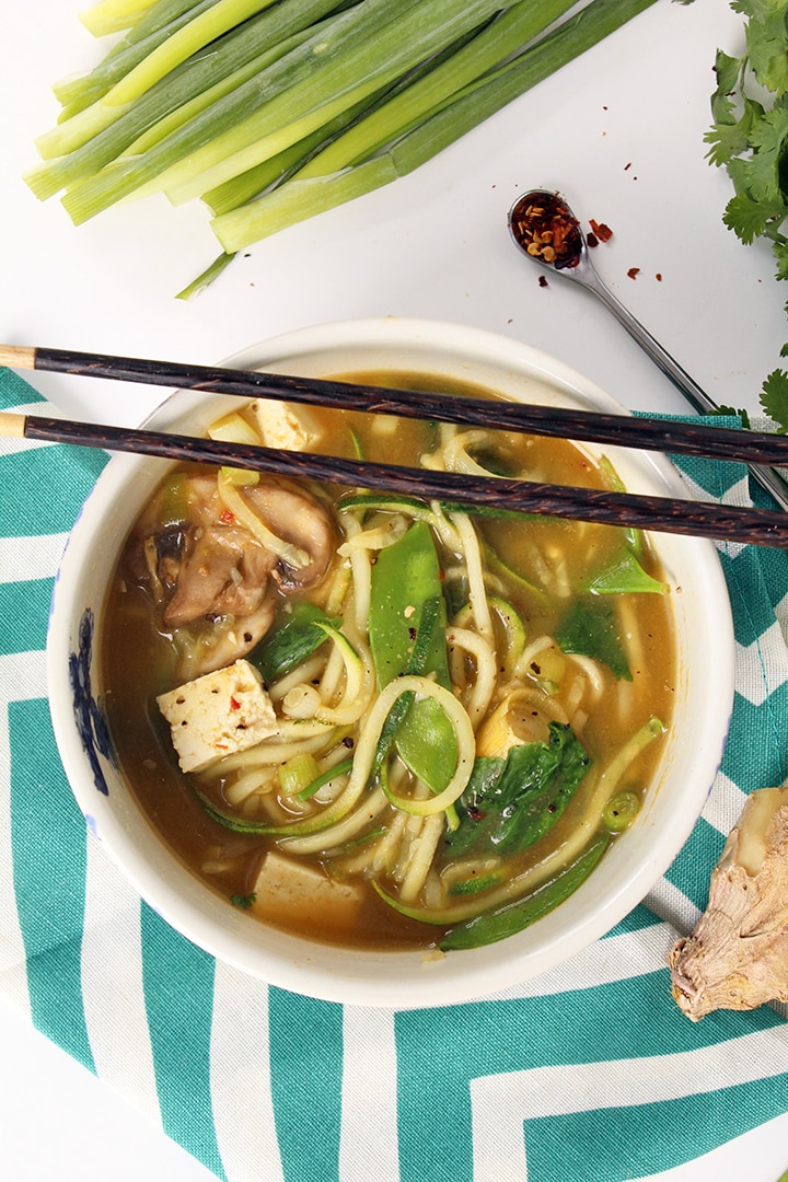Vegan Lemongrass Thai Green Curry Soup with Zucchini Noodles