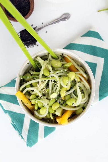 Sesame-Ginger Cucumber Noodles with Mint and Edamame