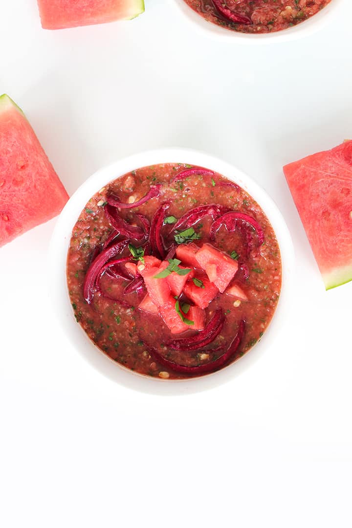 Watermelon Gazpacho with Beet Noodles