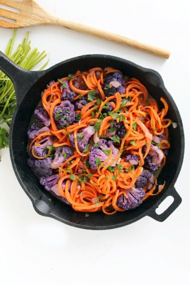 Purple Cauliflower Thai Green Coconut Curry with Carrot Noodles