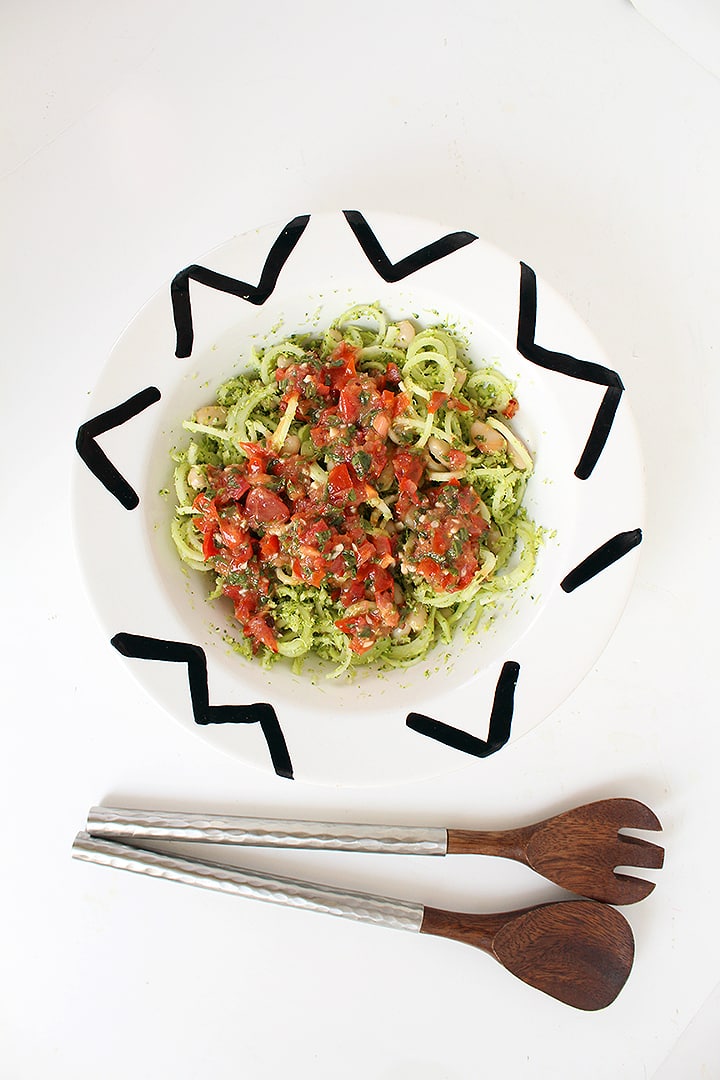 Tomato Basil Broccoli Noodle and White Bean Salad