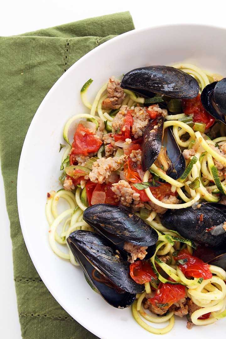 Mussels and Sausage Zucchini Pasta