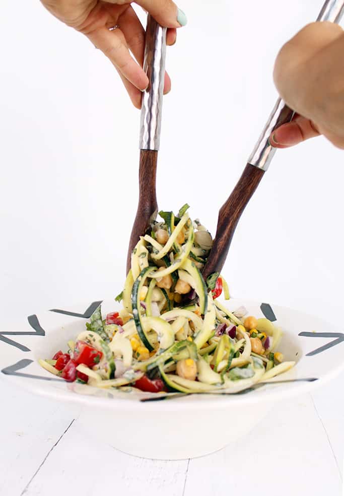 Summer Zucchini Pasta Salad with Greek Yogurt-Herb Dressing