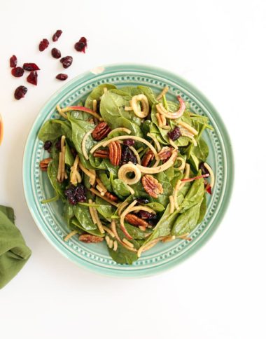 Spinach and Apple Noodle Salad with Pecans and Cranberries