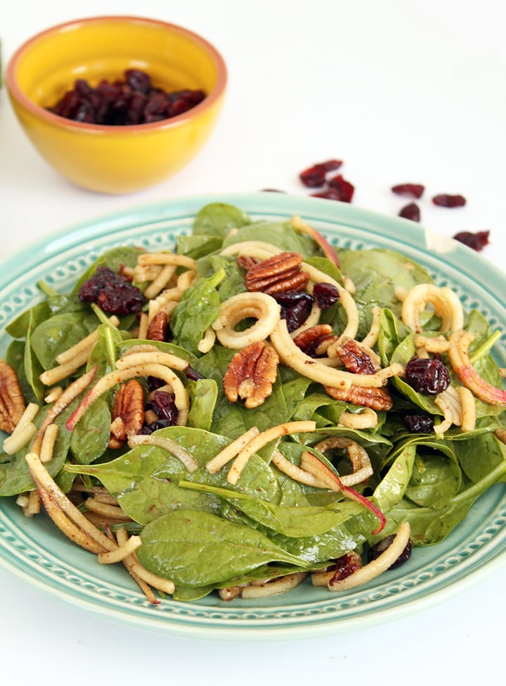 Spinach and Apple Noodle Salad with Pecans and Cranberries