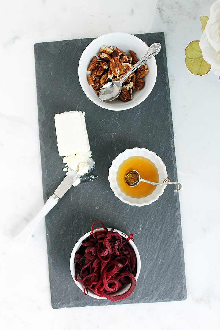 Mini Cheese Plate with Warm Beet Noodles 