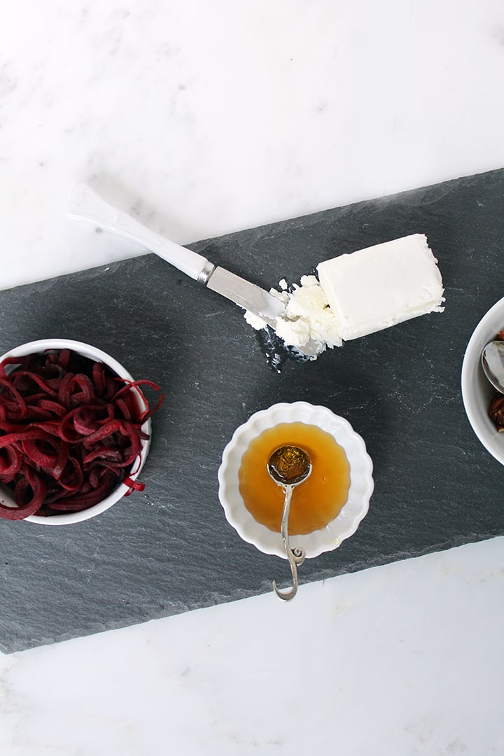 Mini Cheese Plate with Warm Beet Noodles 