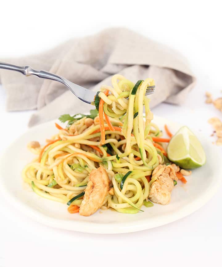 Asian Peanut Zucchini Noodles with Chicken + Skinnytaste Cookbook Giveaway!