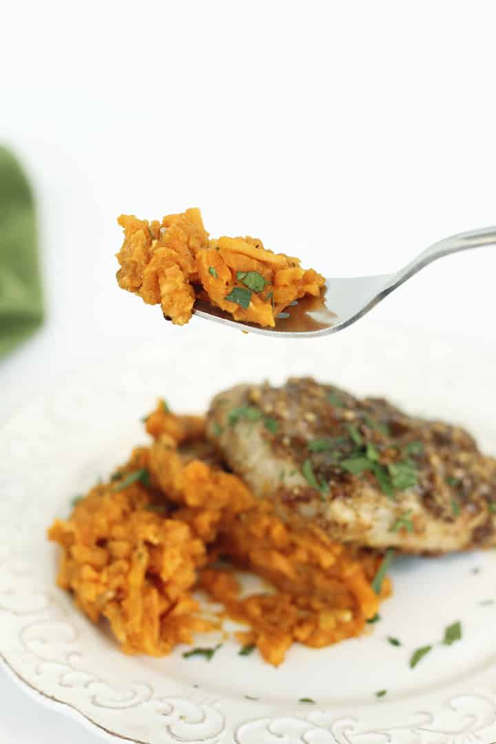 Pumpkin-Goat Cheese Sweet Potato “Risotto” with Maple-Pecan Crusted Pork