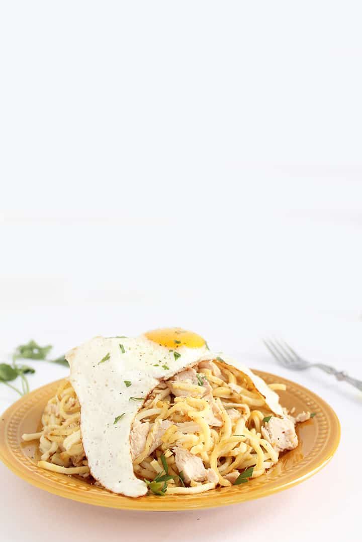 Parsnip Noodles with Tuna and Fried Egg