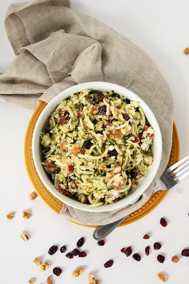 Zucchini Rice with Cranberries, Bacon, Goat Cheese and Walnuts with Maple-Dijon Dressing