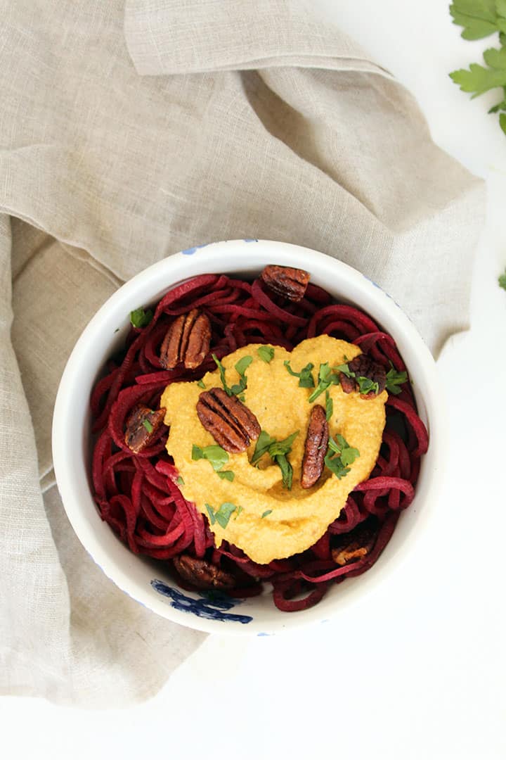 Beet Noodle Pumpkin Alfredo with Spiced Pecans