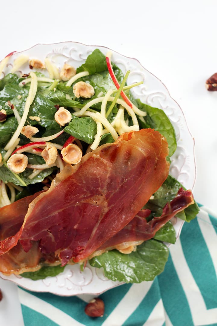 Apple Noodle and Prosciutto Baby Kale Salad with Roasted Hazelnuts + Thanksgiving Roundup